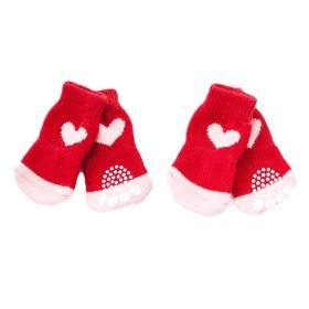f4 Pcs Red Hearts Dog Knitted Pet Socks Cartoon Cute Puppy Cat Socks Dog Foot Covers Poodle Teddy Socks