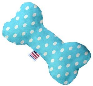 Aqua Polka Dots Canvas Bone Dog Toy (size: 10 Inch)