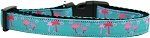 Pink Flamingos Nylon Ribbon Dog Collar (size: Medium Narrow)