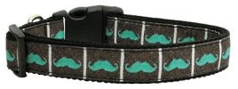 Aqua Moustaches Ribbon Dog Collars