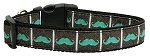Aqua Moustaches Ribbon Dog Collars (size: large)