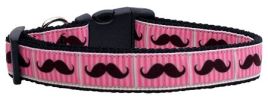 Pink Striped Moustache Ribbon Dog Collars