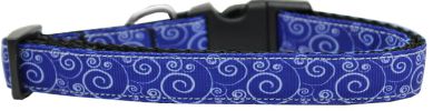 Blue and White Swirly Nylon Ribbon Dog Collar