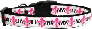 Pink Fleur de Lis Ribbon Dog Collars