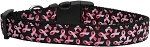 Pink Ribbons on Black Nylon Dog Collar