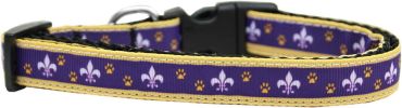 Purple and Yellow Fleur de Lis Nylon Ribbon Dog Collar