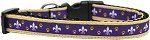 Purple and Yellow Fleur de Lis Nylon Ribbon Dog Collar (size: Medium Narrow)