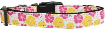 Pink and Yellow Hibiscus Flower Nylon Dog Collar