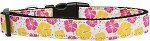 Pink and Yellow Hibiscus Flower Nylon Dog Collar (size: large)