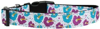 Blue and Purple Hibiscus Flower Nylon Dog Collar