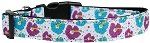 Blue and Purple Hibiscus Flower Nylon Dog Collar (size: large)
