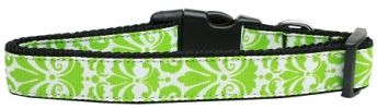 Damask Lime Green Nylon Dog Collar