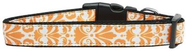 Damask Orange Nylon Dog Collar
