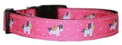 Pink Unicorn Nylon Dog Collar (size: LG)