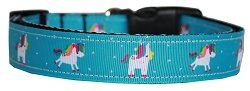 Blue Unicorn Nylon Dog Collar (size: LG)