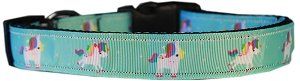 Aqua Unicorns Nylon Dog Collar (size: LG)