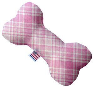 Cupid Pink Plaid Canvas Bone Dog Toy (size: 10 Inch)