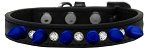 Crystal and Blue Spikes Dog Collar (size: Black Size 10)