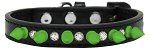 Crystal and Neon Green Spikes Dog Collar (size: Black Size 10)