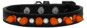 Crystal and Neon Orange Spikes Dog Collar