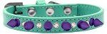Crystal and Purple Spikes Dog Collar (size: Aqua Size 10)