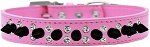Double Crystal and Black Spikes Dog Collar (size: Bright Pink Size 12)