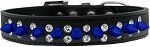 Double Crystal and Blue Spikes Dog Collar (size: Black Size 12)