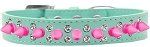 Double Crystal and Bright Pink Spikes Dog Collar (size: Aqua Size 12)
