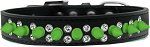 Double Crystal and Neon Green Spikes Dog Collar (size: Black Size 12)