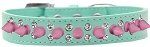 Double Crystal and Light Pink Spikes Dog Collar (size: Aqua Size 12)