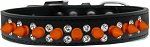 Double Crystal and Neon Orange Spikes Dog Collar (size: Black Size 12)