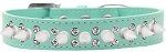 Double Crystal and White Spikes Dog Collar (size: Aqua Size 12)