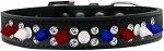 Double Crystal with Red, White and Blue Spikes Dog Collar (size: Black Size 12)