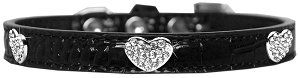 Croc Crystal Heart Dog Collar (size: Black Size 10)