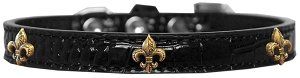 Bronze Fleur De Lis Widget Croc Dog Collar (size: Black Size 10)