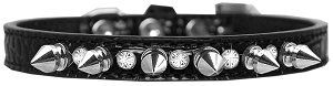 Silver Spike and Clear Jewel Croc Dog Collar (size: Black Size 10)