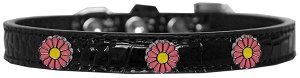 Pink Daisy Widget Croc Dog Collar (size: Black Size 10)