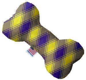 Purple and Yellow Plaid Canvas Bone Dog Toy (size: 10 Inch)
