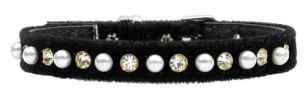 Velvet 3/8" Pearl and Clear Crystals Collar